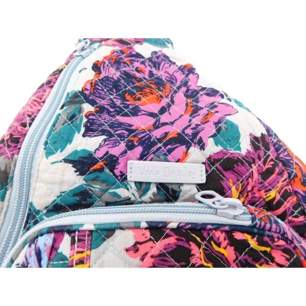 Vera Bradley Neon Blossom Blooms Sling Backpack Floral Purple Flowers Bag